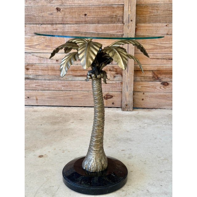 Marge Carson Vintage Regency Marge Carson Gilt Palm Tree Table With Marble Base and Glass Top For Sale - Image 4 of 12