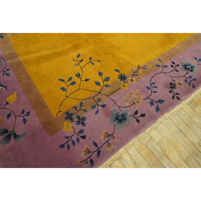 1920s Yellow Saffron Floral Minimalist Antique Chinese Art Deco Carpet 9' X 11' 6'' by Nichols Workshop Rug For Sale In New York - Image 6 of 8
