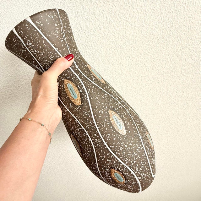 West German Pottery Textured 16” Floor Vase Mid Century Vintage MCM Marked Herta Excellent condition. Quite heavy and...