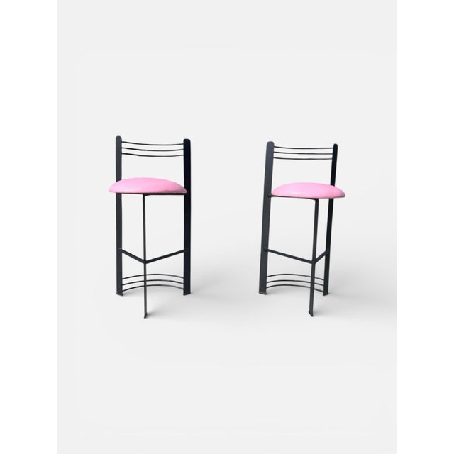 Vintage Barstools Counter Stools Wrought Iron Pink 1980s Postmodern Set For Sale In Palm Springs - Image 6 of 11