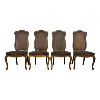 Vintage French Provincial Louis XV Style Caned Back Dining Chairs - Set of 4 For Sale