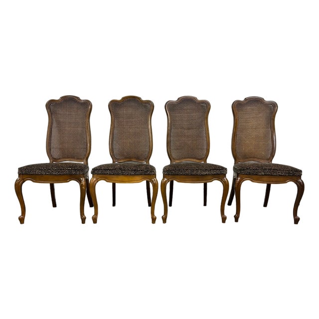 Vintage French Provincial Louis XV Style Caned Back Dining Chairs - Set of 4 For Sale