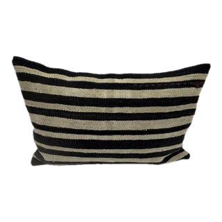 Turkish Hemp Pillow Cushion Natural Beige Black Pillow Cushion Cover 16" x 24" For Sale