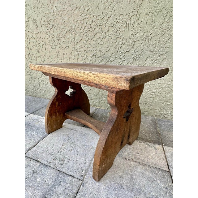 Wood Antique Early 20th Century Handcrafted Solid Wood Rustic Footstool or Milking Stool For Sale - Image 7 of 11