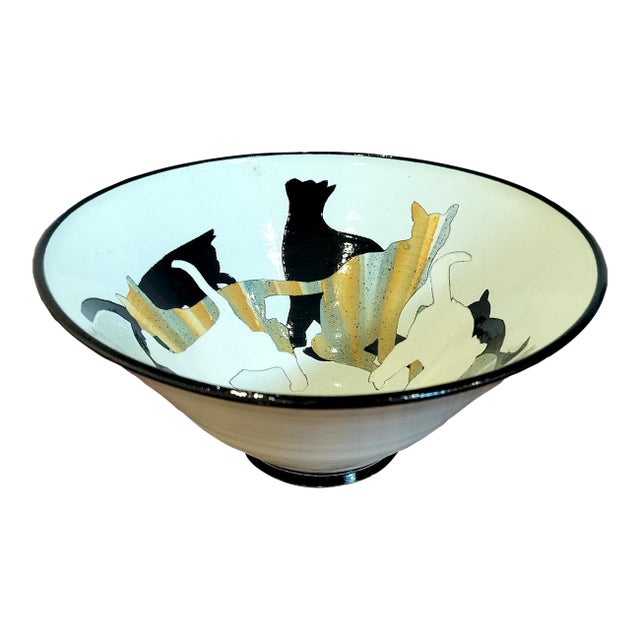 Vintage American Studio Ceramic Bowl With Cat Silhouettes For Sale
