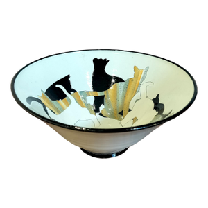 Vintage American Studio Ceramic Bowl With Cat Silhouettes
