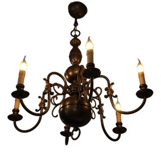 Six-Arm Chandelier in Brass For Sale