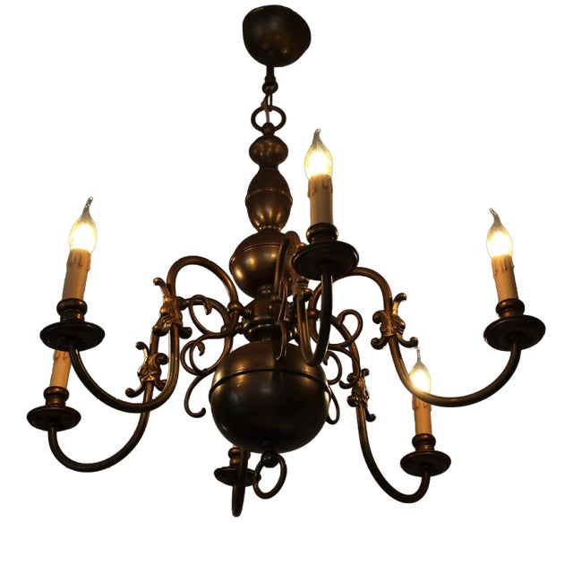Six-Arm Chandelier in Brass For Sale