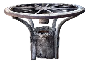 Vintage Primitive Wagon Wheel Dining Table Pedestal