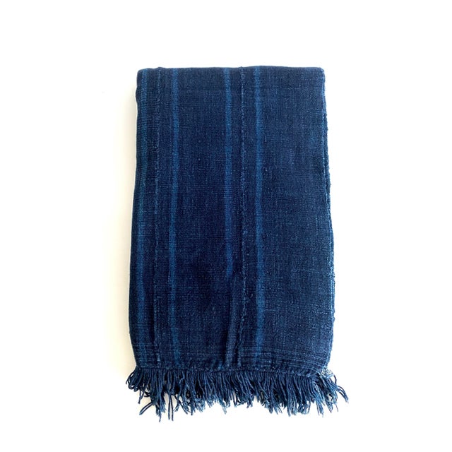Mid 20th Century African Indigo Striped Handwoven Textile Throw For Sale - Image 5 of 5