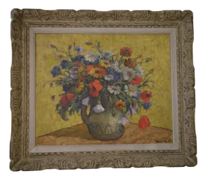 Still Life with Bouquet of Flowers, 20th Century, Painting on Wood, Framed
