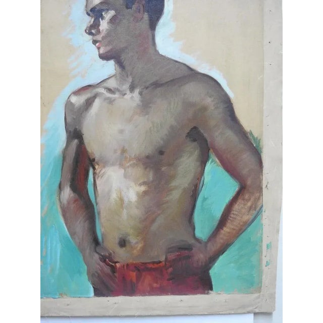 Art Deco Robert Whitmore Double-Sided Oil Painting Male Against Green Background For Sale - Image 3 of 11