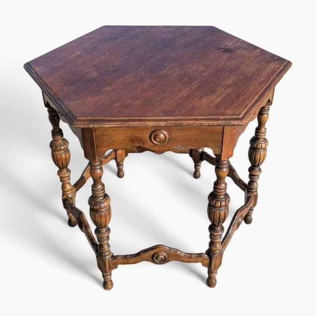 Antique Carved Wood Round Dining or Center Table, Restored For Sale - Image 13 of 15