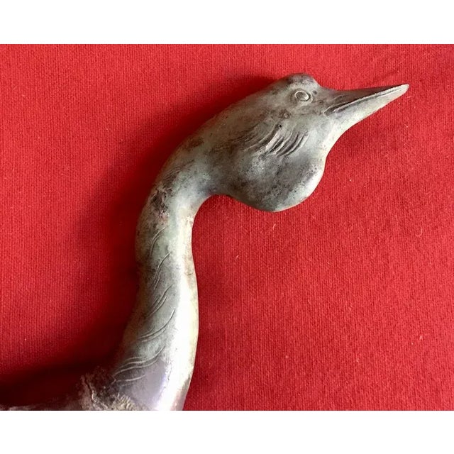 1920s Art Deco Garden Statue Ornament in the Form of a Bronze Goose Sculpture with Verdigris Patina For Sale - Image 5 of 11