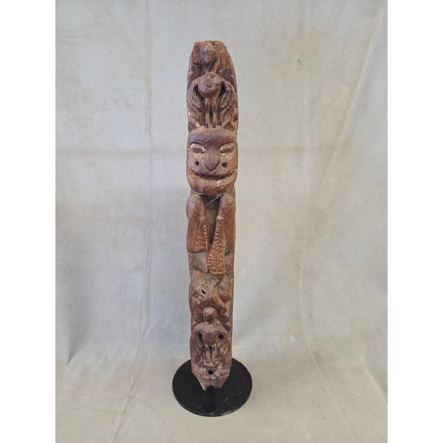 Early 20th Century Antique Indian Hand Carved Naga Architectural Remnant on a Custom Metal Stand For Sale - Image 5 of 16