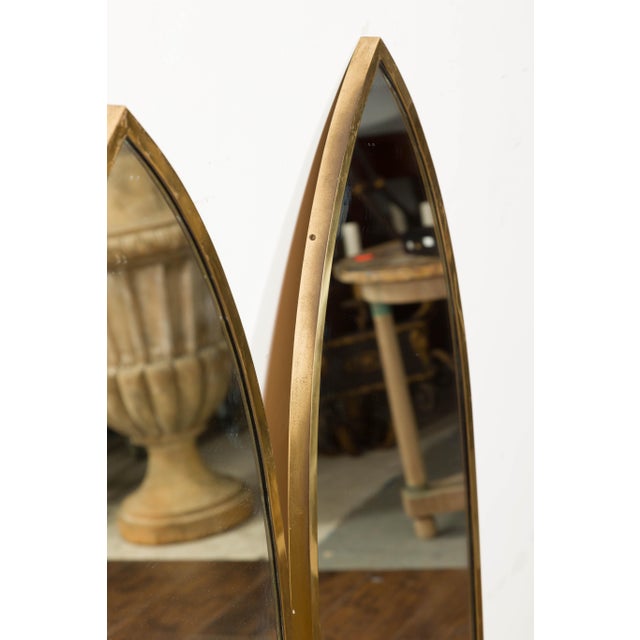 Metal Midcentury Brass Gothic Style Golden Broken Arch Mirrors, a Pair For Sale - Image 7 of 11