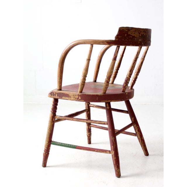 Antique Red Painted Windsor Captain's Chair For Sale - Image 6 of 14