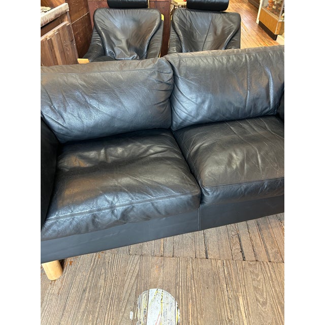 Stouby Scandinavian Midcentury Modern Black Leather Sofa by Stouby For Sale - Image 4 of 17
