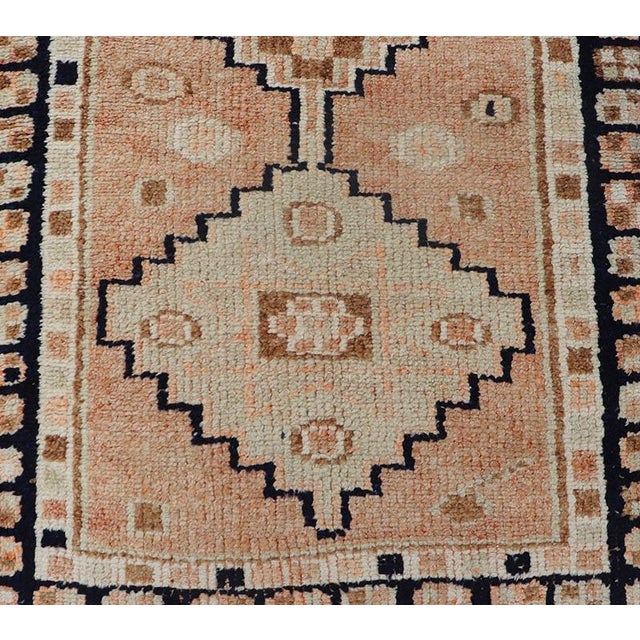 Navy Blue Vintage Turkish Oushak Runner With Medallion Design Outlined in Navy Blue For Sale - Image 8 of 11