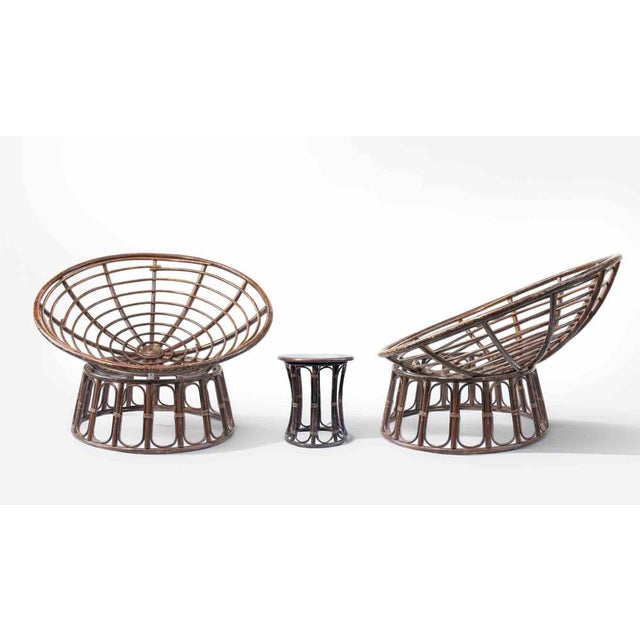 Papasan Armchairs with Matching Side Table, 1960s, Set of 3 For Sale - Image 3 of 10