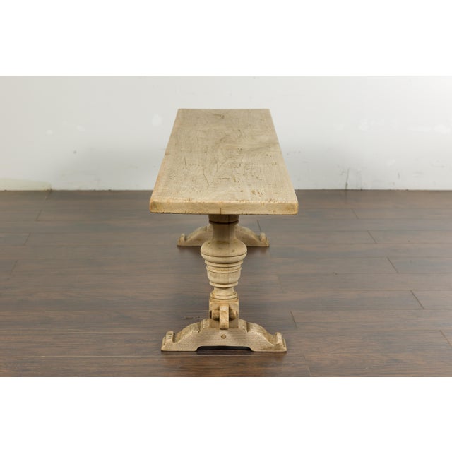 French French 19th Century Bleached Walnut Bench with Turned Legs and Cross Stretcher For Sale - Image 3 of 12