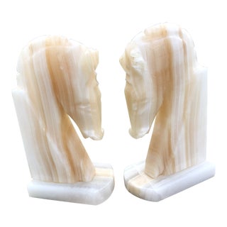 1980s Vintage Alabaster Horse Head Bookends - a Pair For Sale