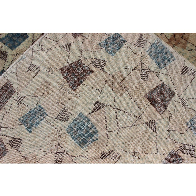 Vintage Turkish Rug With Mid-Century Modern Design in Dusty Blue, Brown, L.Green For Sale - Image 12 of 13