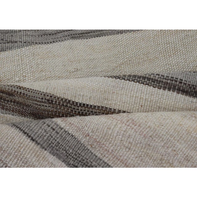 Mid 20th Century Vintage Turkish Kilim Runner With Horizontal Stripes in Gray Charcoal & Cream For Sale - Image 10 of 11
