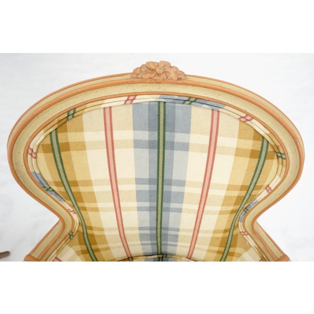 Cream Funky Upholstery Painted & Carved Frame French Ballon Back Arm Lounge Chair MINT For Sale - Image 8 of 16