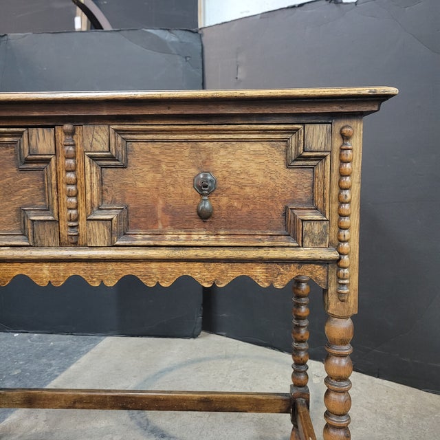 English Light Oak 2 Drawer Lowboy With Bobbin Turned Legs For Sale - Image 11 of 13