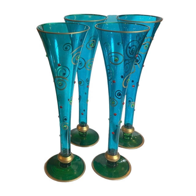 Glamorous Hand Painted Venetian Tall Champagne Flutes