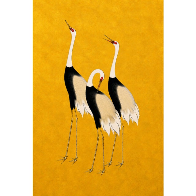 Japanese Cranes Triptych, Gold Crane Wall Art Set of 3, 16" X 24" For Sale - Image 4 of 11