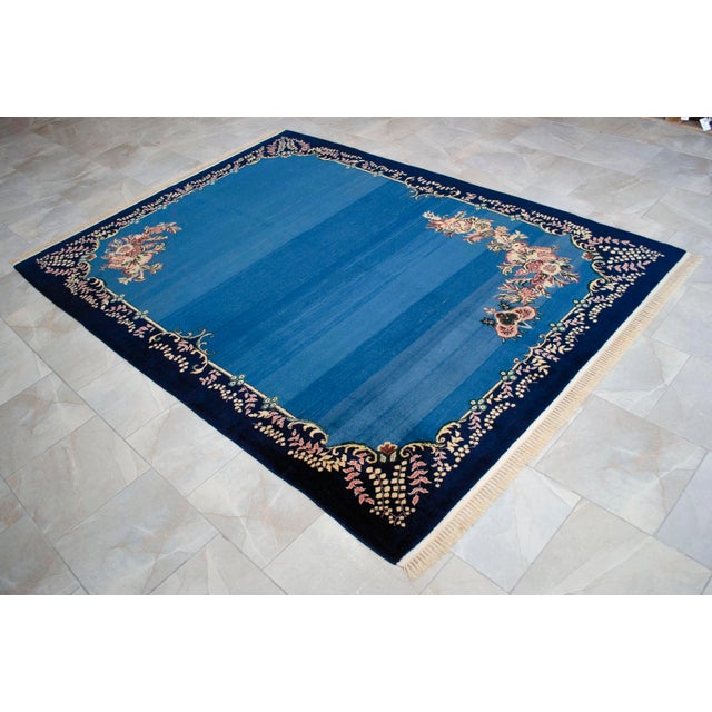 1980s Handmade Rug Blue Turkish Rug - 6'6" X 9'1" For Sale - Image 15 of 18
