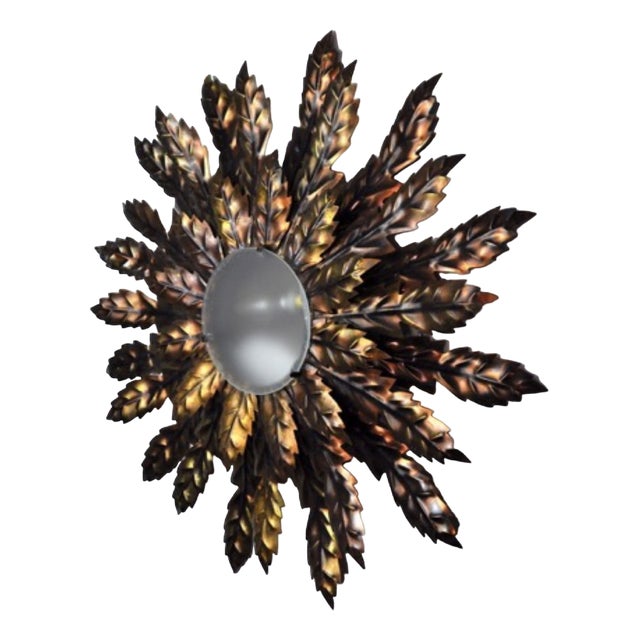 Italian Sun Floral Wall Lamp in Gilded Metal, 1970 For Sale