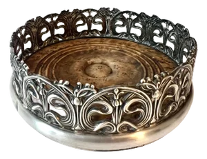 Sterling Silver Gorham Art Nouveau Wine Coaster with Maple Base