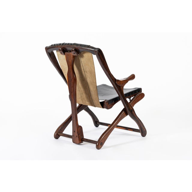 Mid Century Rosewood & Black Leather Folding Lounge Chair by Don Shoemaker For Sale In Detroit - Image 6 of 14
