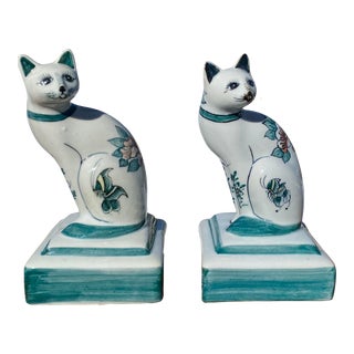 Mid 20th Century Hand Made Porcelain Cat Bookends - a Pair For Sale