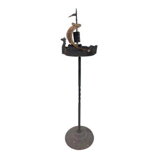 Vintage Wrought Iron Sailing Ship Ashtray on Stand For Sale