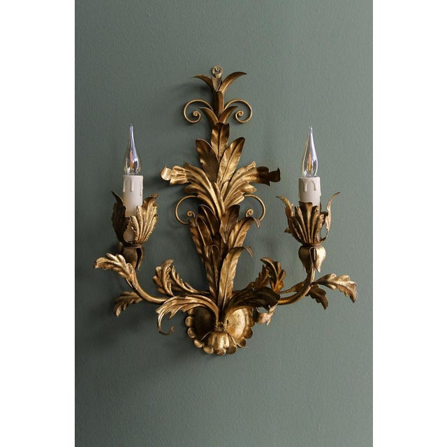 Hollywood Regency Hollywood Regency Gilt Metal Two-Light Sconce, 1970s For Sale - Image 3 of 18
