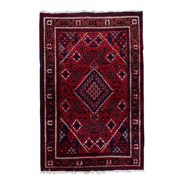 1970s Handmade Vintage Persian Hamadan Rug 4.4' X 6.7' For Sale