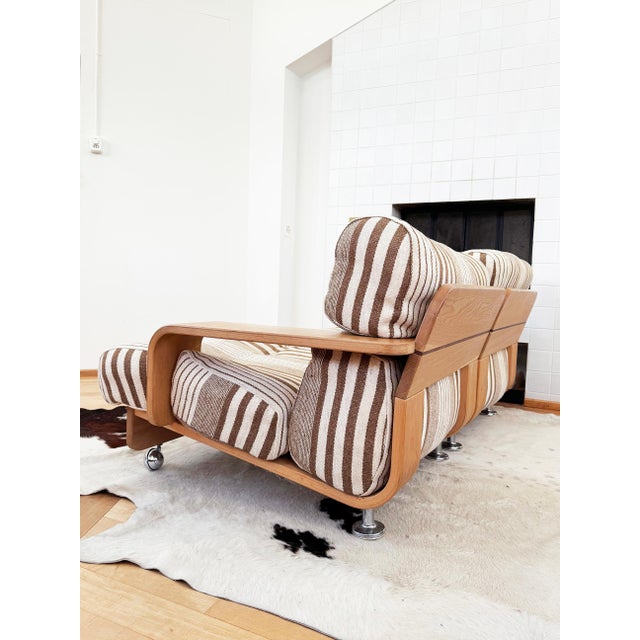 70s Mario Bellini Cassina Attributed "Pianura" Style Oak Two Seater Sofa Loveseat (1 of 2) For Sale - Image 18 of 18