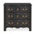The 18th-century inspired Louis XIV ebonized three-drawer chest with elaborately detailed handles and escutcheons...