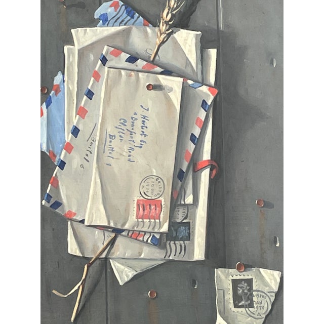 Trompe L' Oeil Still Life Framed Painting- Depicting Letters and Stamps by Jack Hartert For Sale - Image 4 of 10