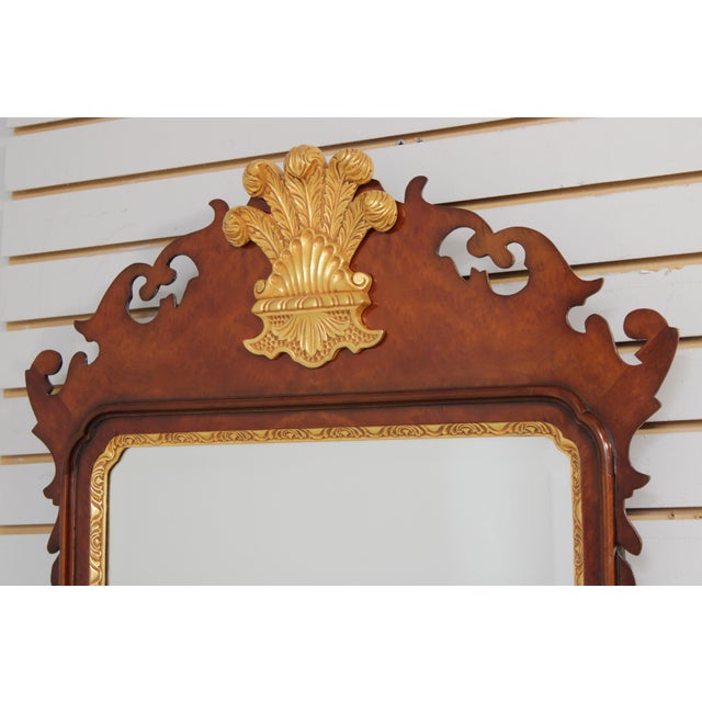 Chippendale Colonial Williamsburg Chippendale Style Burl Walnut Wall Mirror For Sale - Image 3 of 14