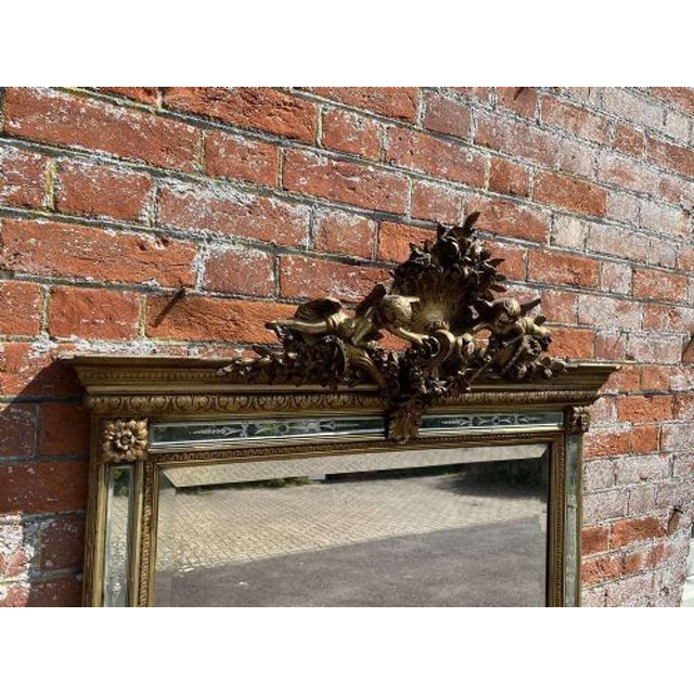 Large Antique 19th Century French Carved Wood & Gesso Mirror For Sale - Image 4 of 7
