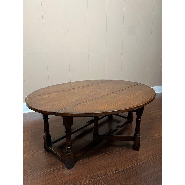 Antique English Oak Coffee Table Drop Leaf Jacobean Wake Table Gateleg C1930 For Sale - Image 16 of 18