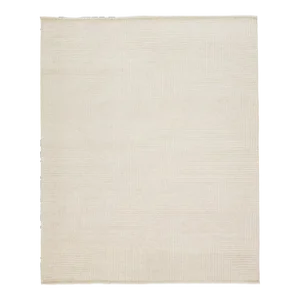 2020s Handmade Moroccan Style Beige Wool Rug With Minimalist Design