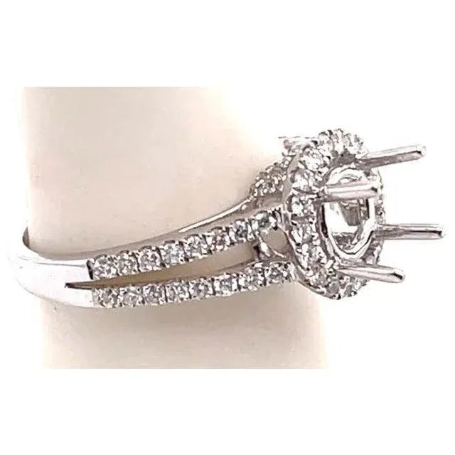 Contemporary 18 Karat White Gold Round Engagement Ring Setting Diamond Halo and Two Row Band For Sale - Image 3 of 11