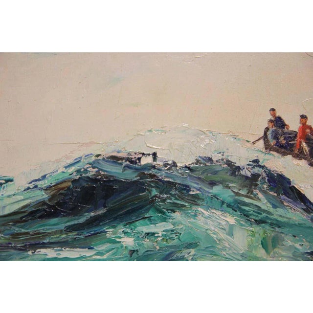 Chester Dixon Snowden 1 Blue Toned Impressionist Seascape with Fishermen Landscape Painting 20th Century For Sale - Image 4 of 11