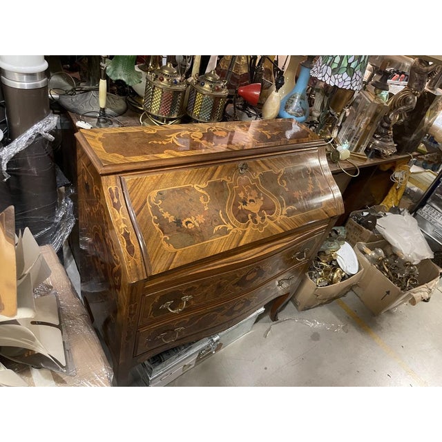 Italian Marquetry Bombe Secretaire Desk with Drop-Front, 1950s For Sale - Image 9 of 17